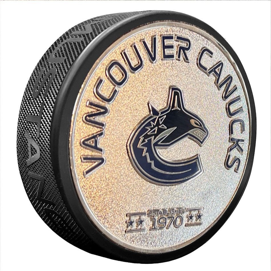 Vancouver Canucks Puck - Established Silver Medallion