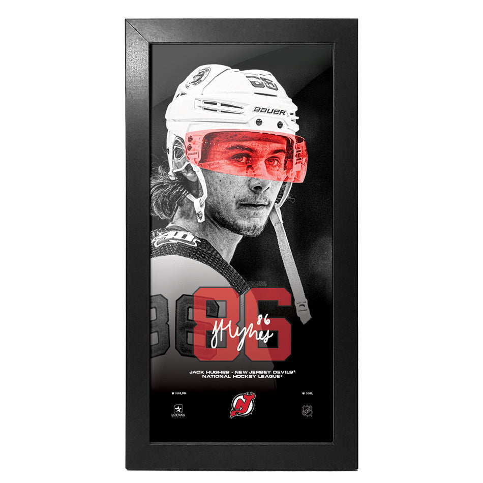 New Jersey Devils Art | Jack Hughes Neon Frame 6" x 12"