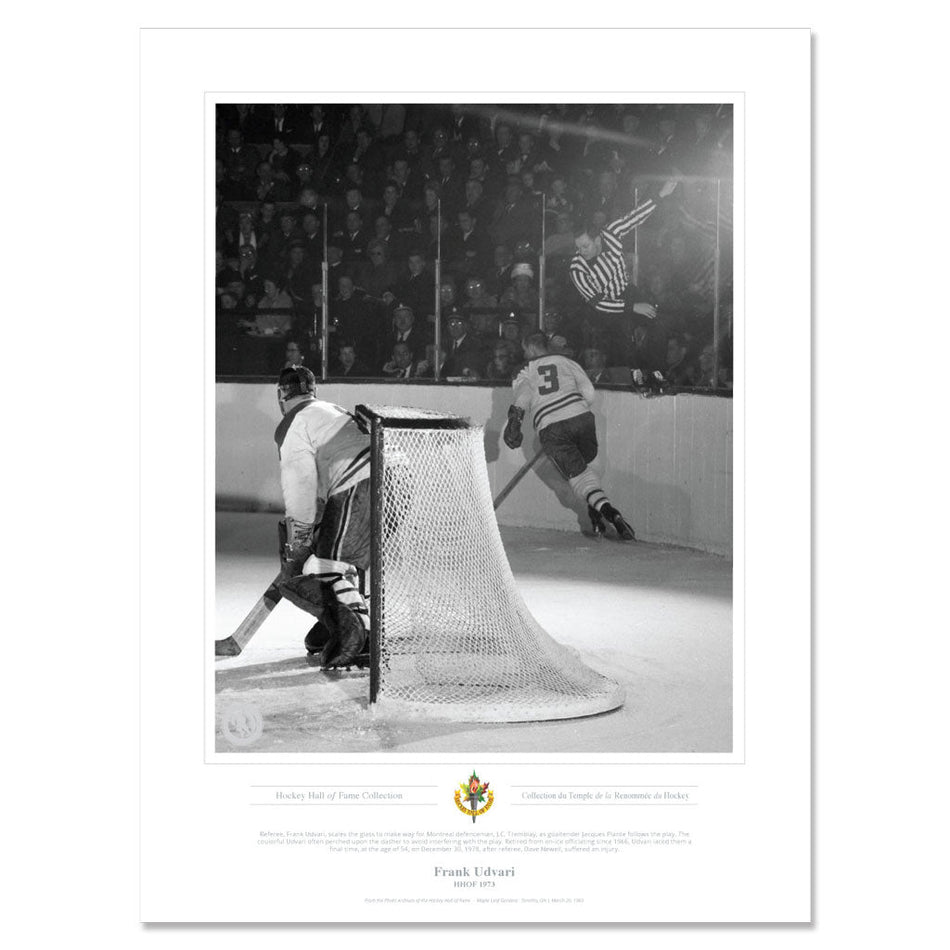 Legends of Hockey Montreal Canadiens Memorabilia - Referee Frank Udvari x Black & White Classic - 12" x 16" Print
