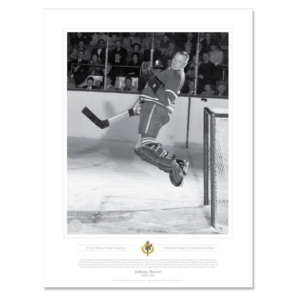Legends of Hockey Toronto Maple Leafs Memorabilia - 1976 Johnny Bower Black & White Classic - 12" x 16" Print