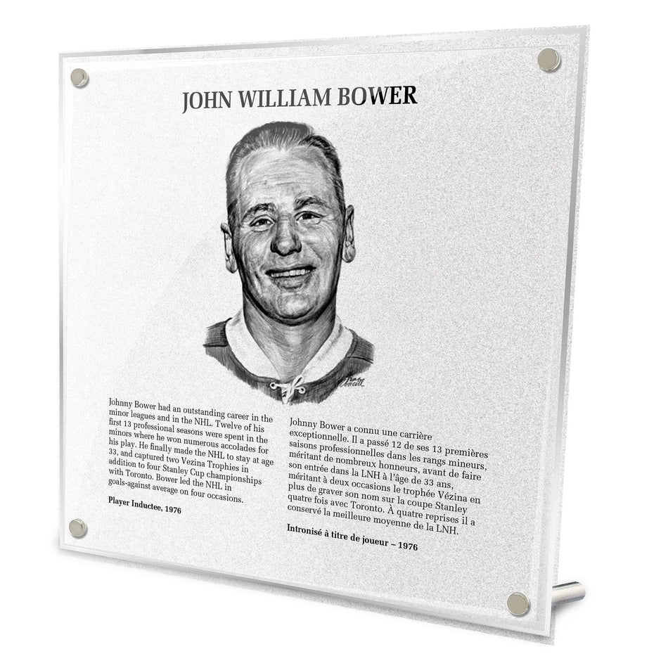 Hockey Hall of Fame Plaque | Johnny Bower 9" x 9"