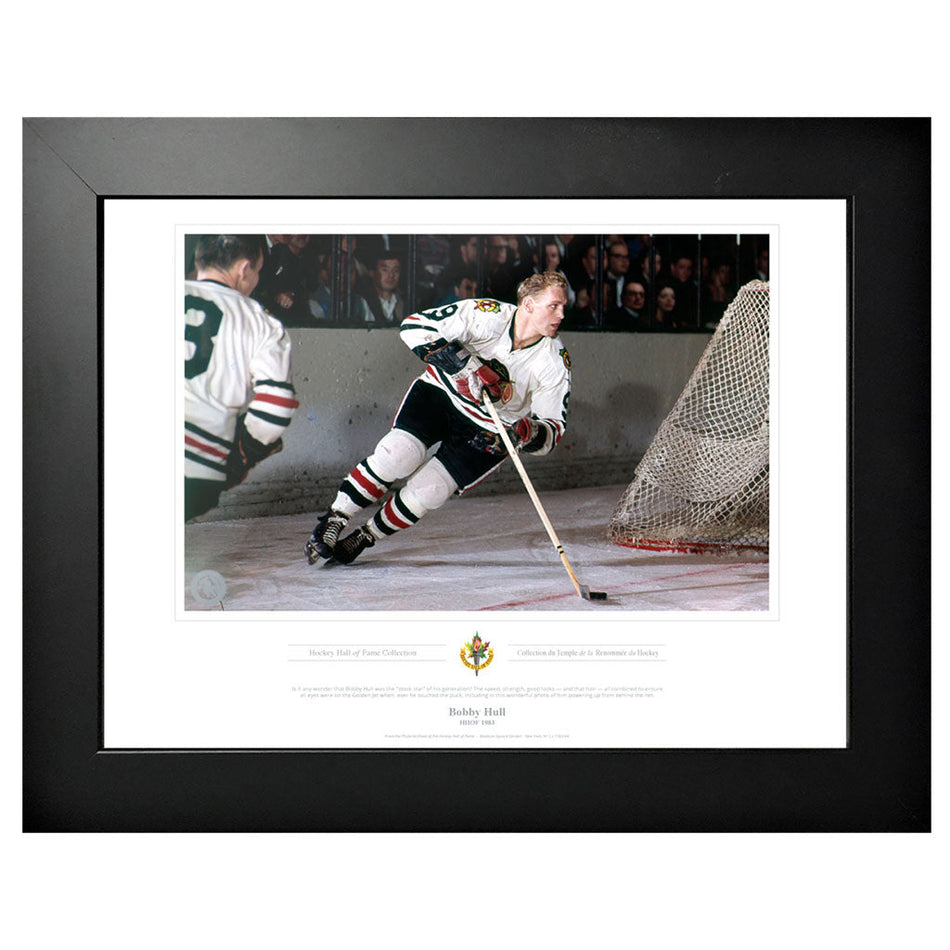 Legends of Hockey Chicago Blackhawks Memorabilia - 1983 Bobby Hull Black & White Classic - 12" x 16" Frame