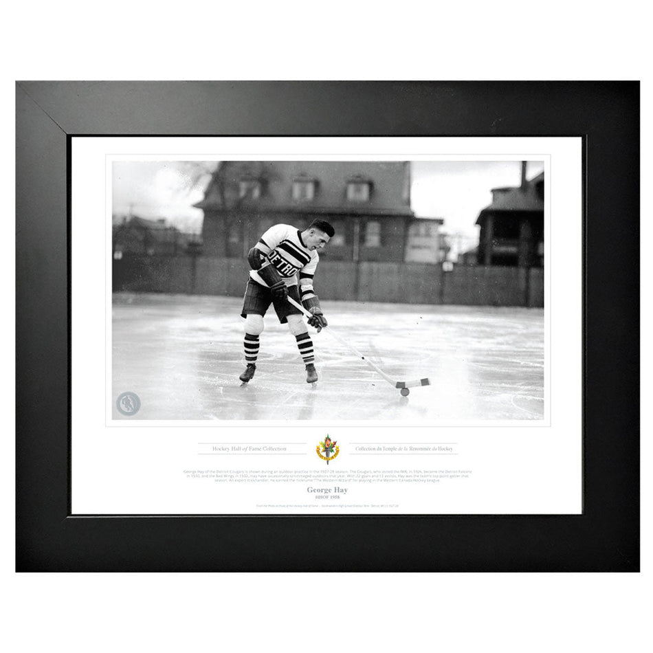 Legends of Hockey Detroit Red Cougars Memorabilia - 1958 George Hay x Black & White Classic - 12" x 16" Frame