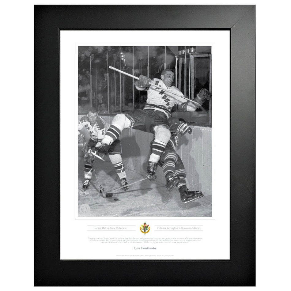Legends of Hockey New York Rangers Memorabilia - Lou Fantinato Air Born Black & White Classic - 12" x 16" Frame