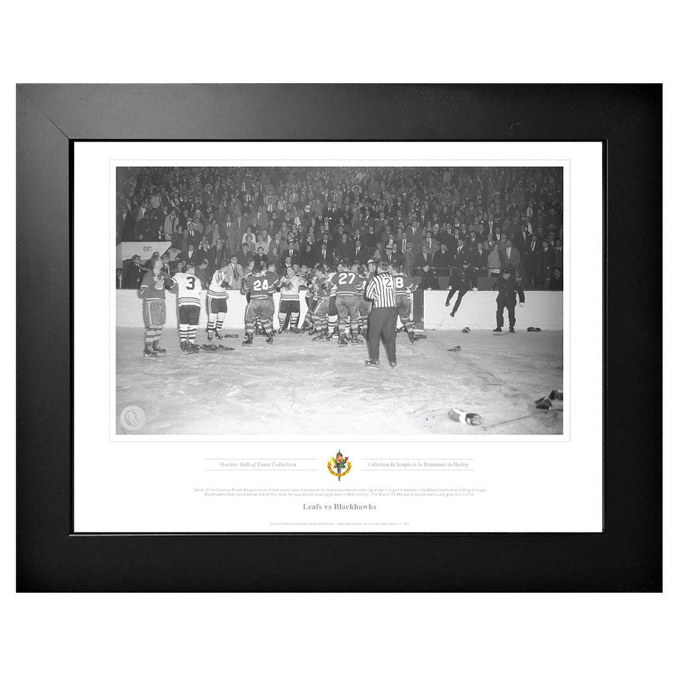 Legends of Hockey Toronto Maple Leafs Memorabilia - Hockey Brawl Black & White Classic - 12" x 16" Frame