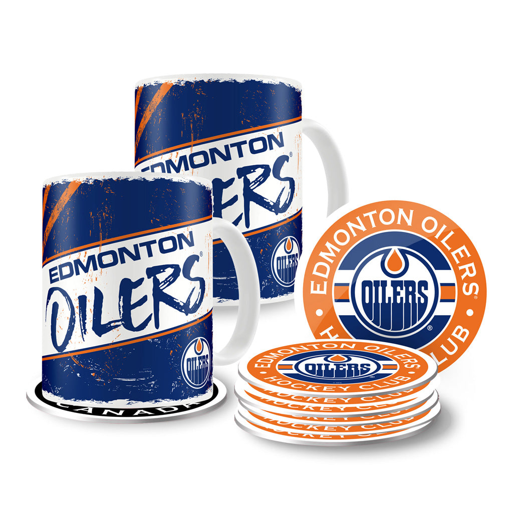 Edmonton Oilers 15oz Classic 2 Pack Mug Set with 8 Pack Coasters - Sports Decor