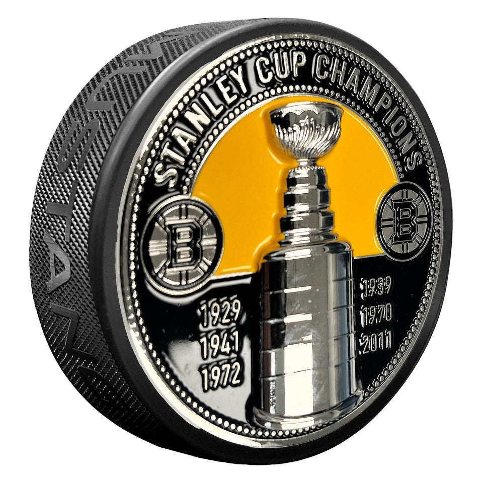 Boston Bruins Puck - Ultra 3D Stanley Cup Medallion
