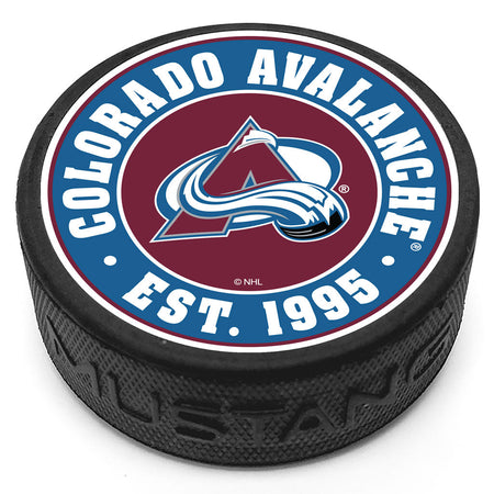 Colorado Avalanche Established Textured Puck - Hockey Hall of Fame