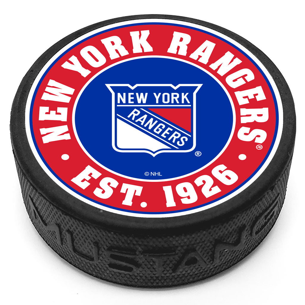 New York Rangers Established Textured Puck - Hockey Hall of Fame