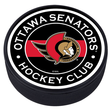 Ottawa Senators Striped Textured Puck - Hockey Hall of Fame