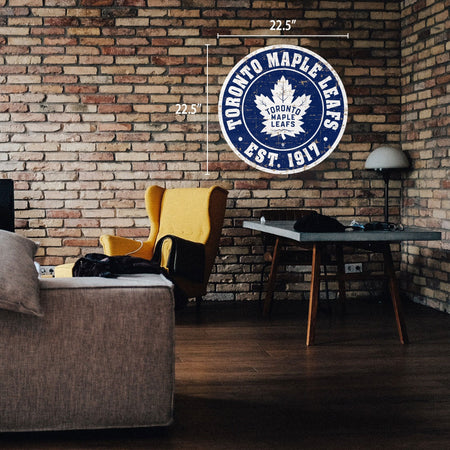 Toronto Maple Leafs Sign - 22" Round Distressed Logo - Hockey Hall of Fame