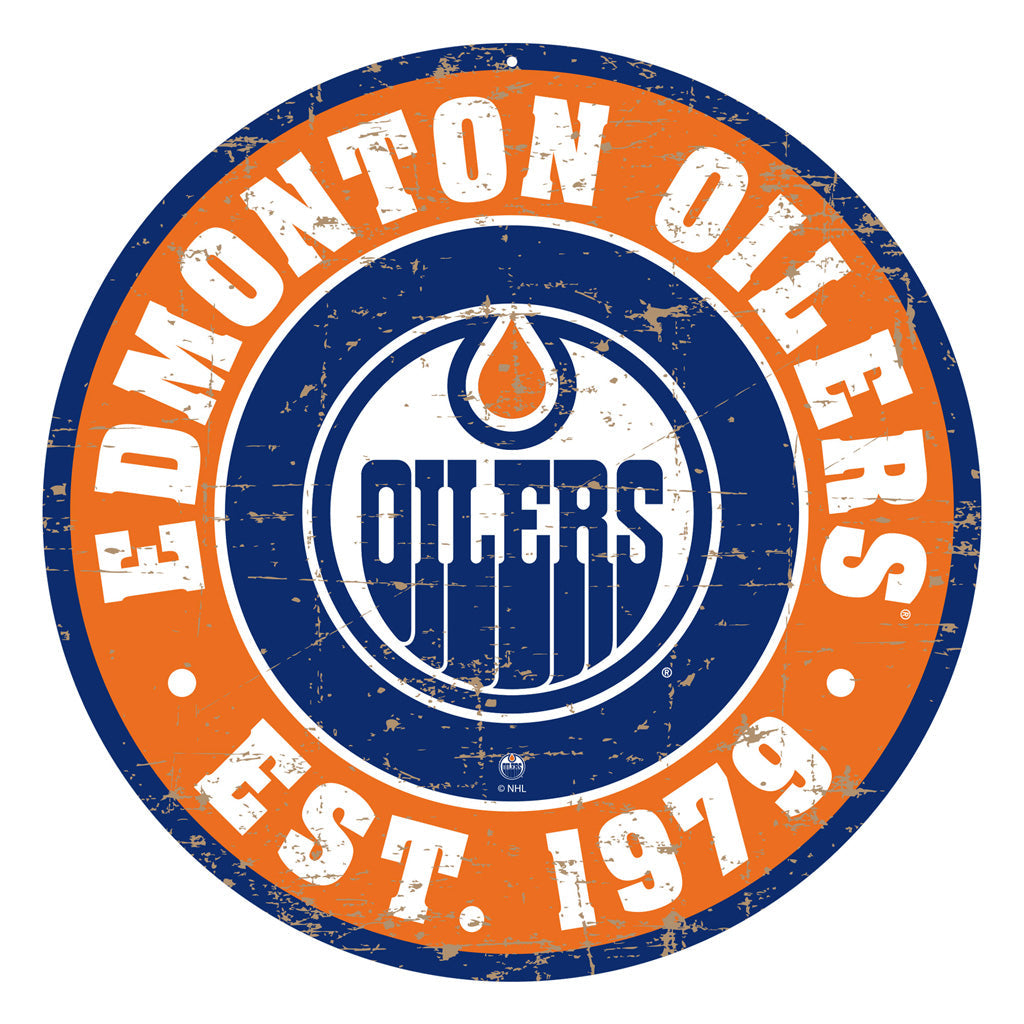 Edmonton Oilers Sign - 22" Round Distressed Logo - Hockey Hall of Fame