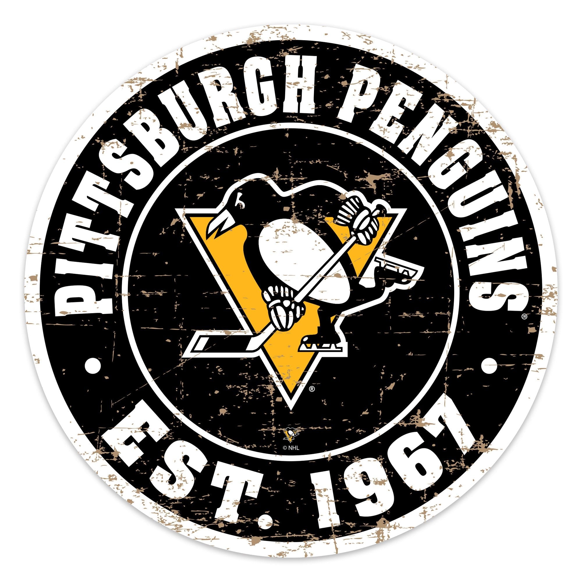 Pittsburgh Penguins Sign - 22" Round Distressed Logo - Hockey Hall of Fame