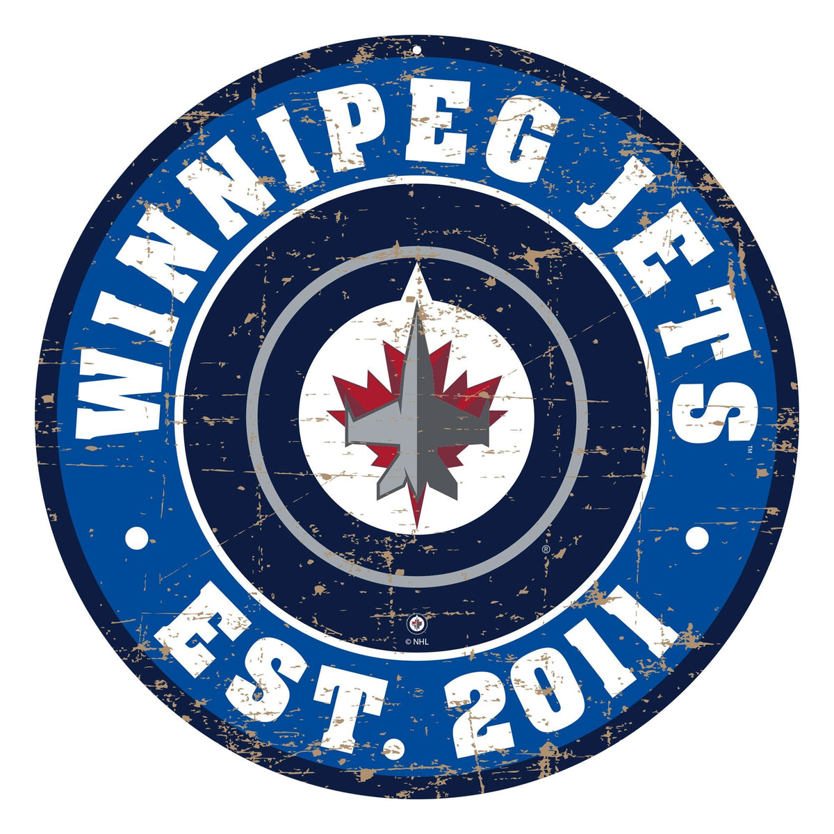 Winnipeg Jets Sign - 22" Round Distressed Logo - Hockey Hall of Fame
