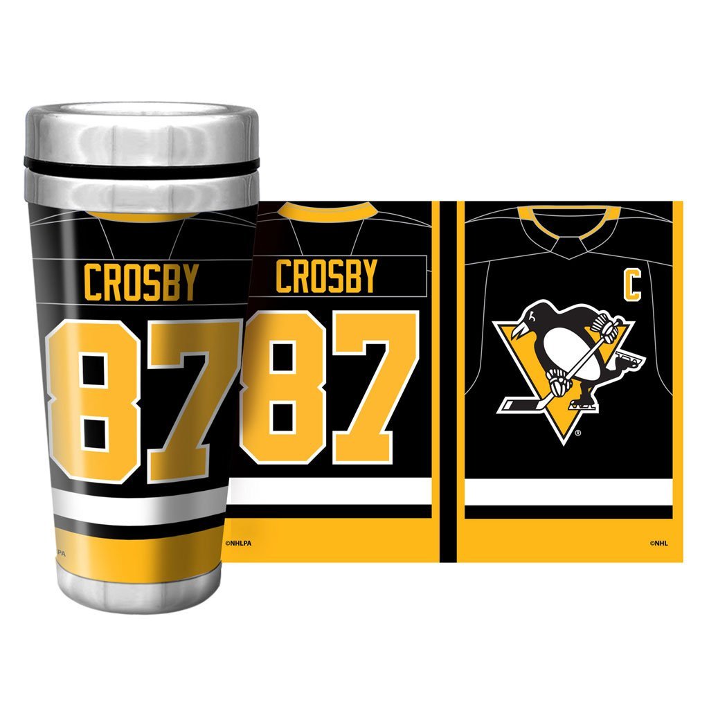 Pittsburgh Penguins Sidney Crosby Travel Mug - 16 oz Full Wrap Replica Signature - Hockey Hall of Fame