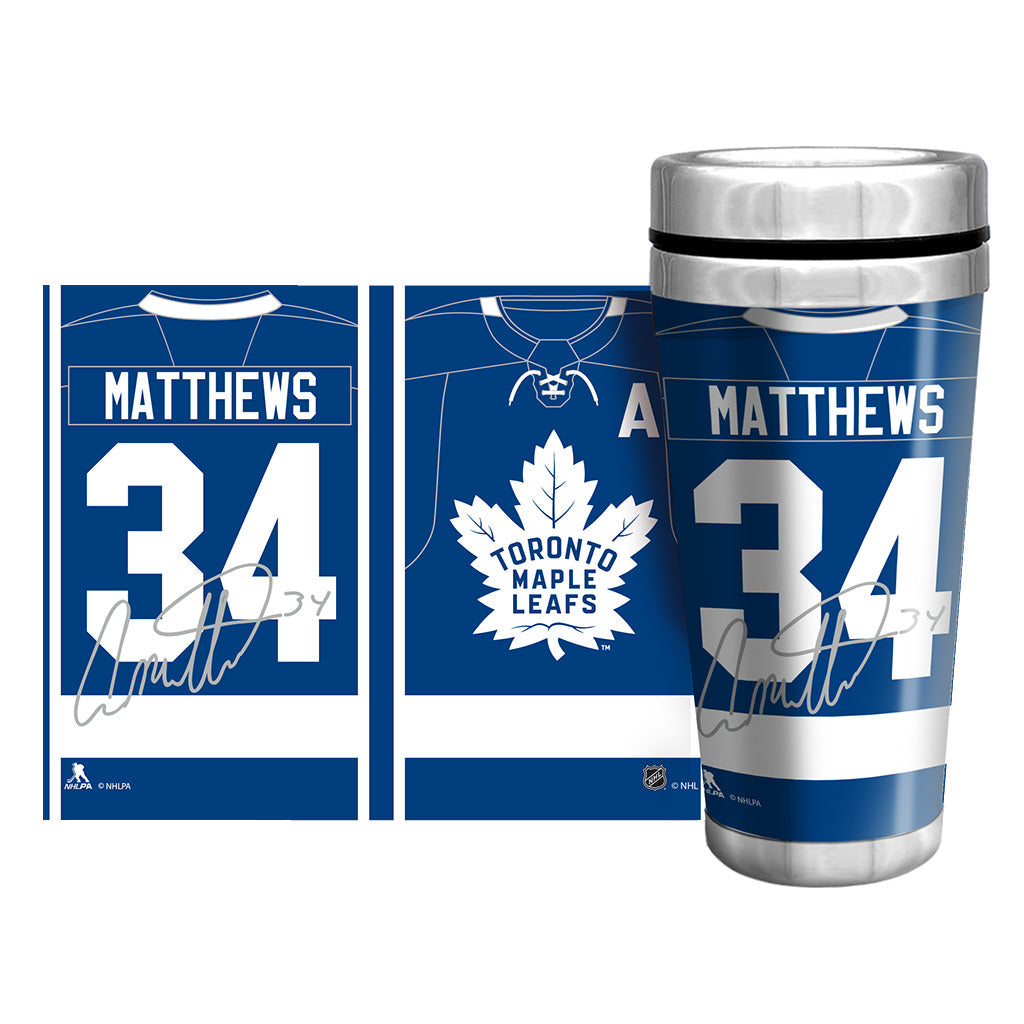 Toronto Maple Leafs Auston Matthews Travel Mug - 16 oz Full Wrap Signature Replica - Hockey Hall of Fame